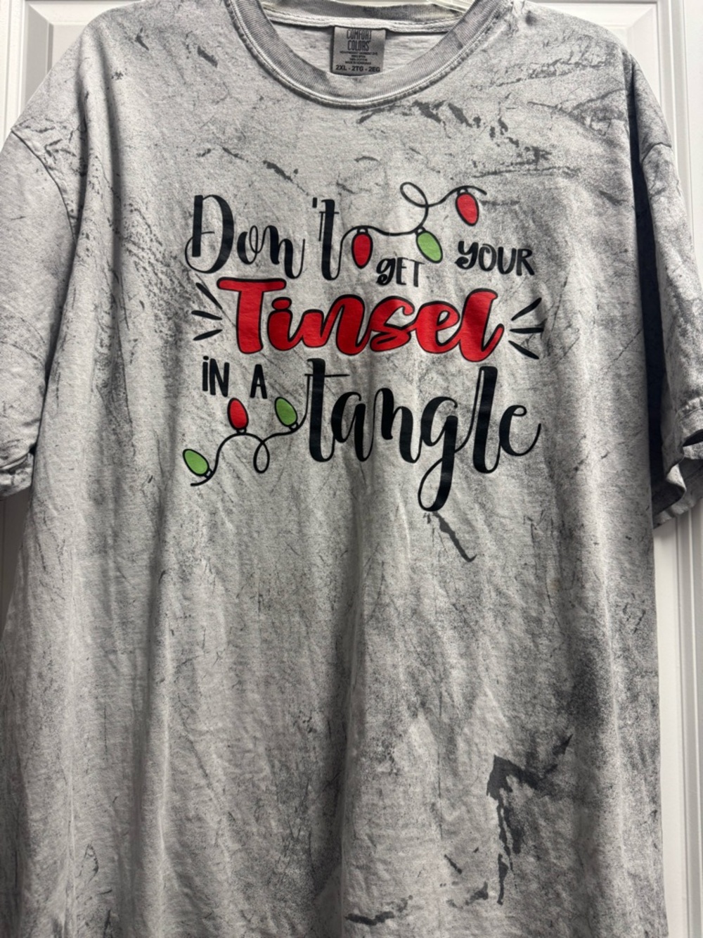 Comfort Colors Gray Tie-Dye Holiday Graphic Tee with Red & Green Accents